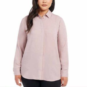 NWT Dalia Womens Long Sleeve Woven Button Down Blouse Ash Lily Size L $60 EE081